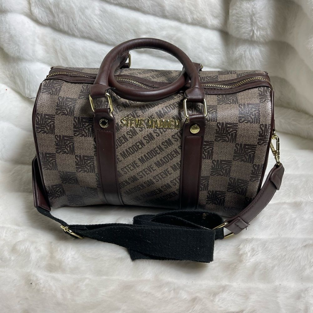 Steve Madden Brown Logo Barrel Satchel
